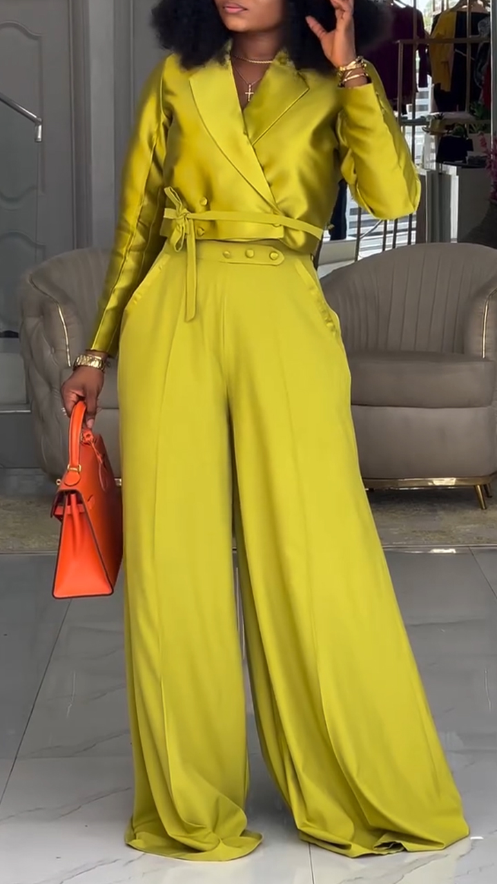 Women Collar Jacket+ Pants Casual Suit with Temperament