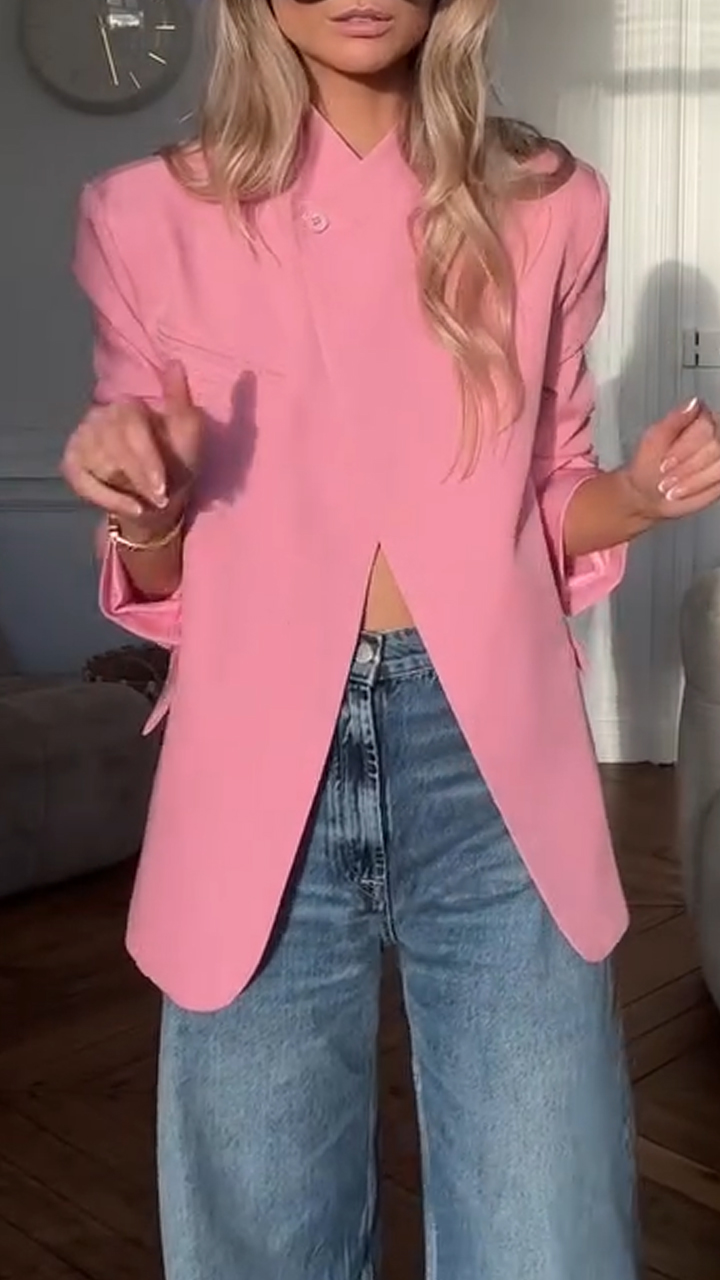 Women Round Neck Solid Color Casual Top