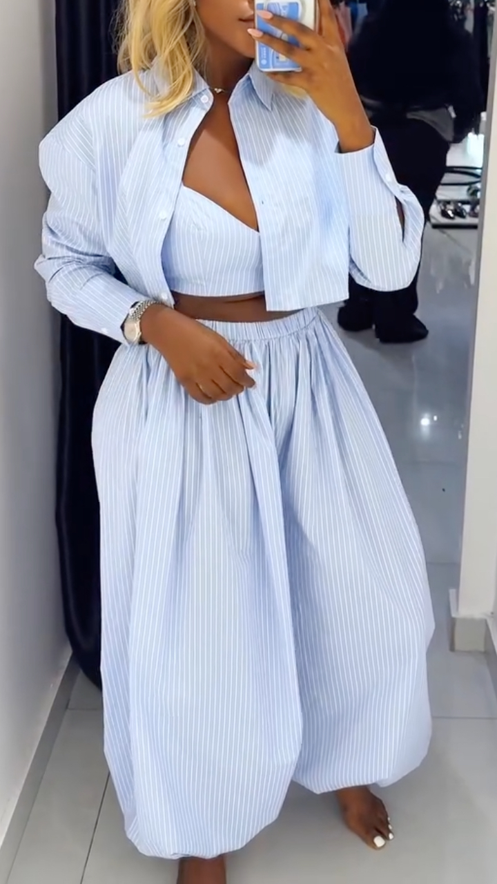 Women's Striped Lapel 3-piece Set