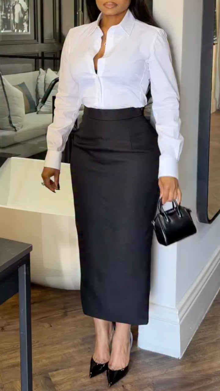 Women's Collared Shirt + Skirt Commuter Suit