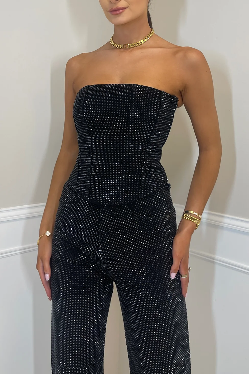 Women's Sexy Off-shoulder Sparkling Diamond Pants Suit
