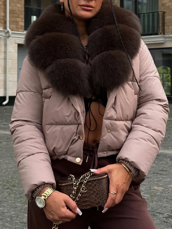 Women Fur Collar Waterproof Casual Cotton Jacket