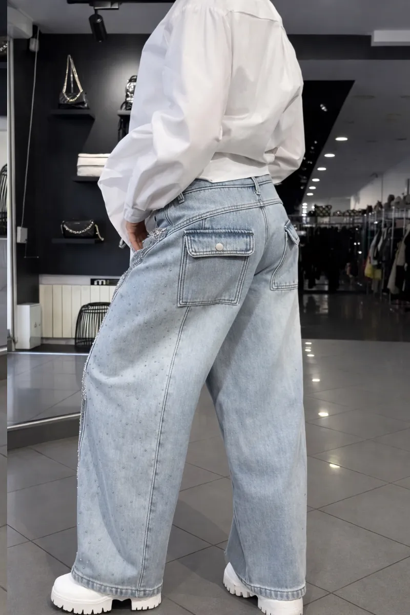 Women's Tie Shirt + Jeans Rhinestone Suit