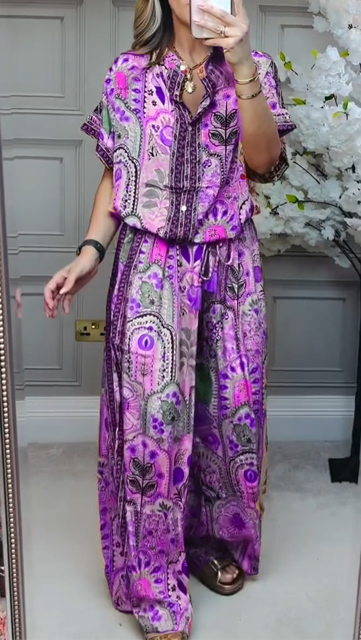 Ladies' Round Neck Printed Loose Casual Suit