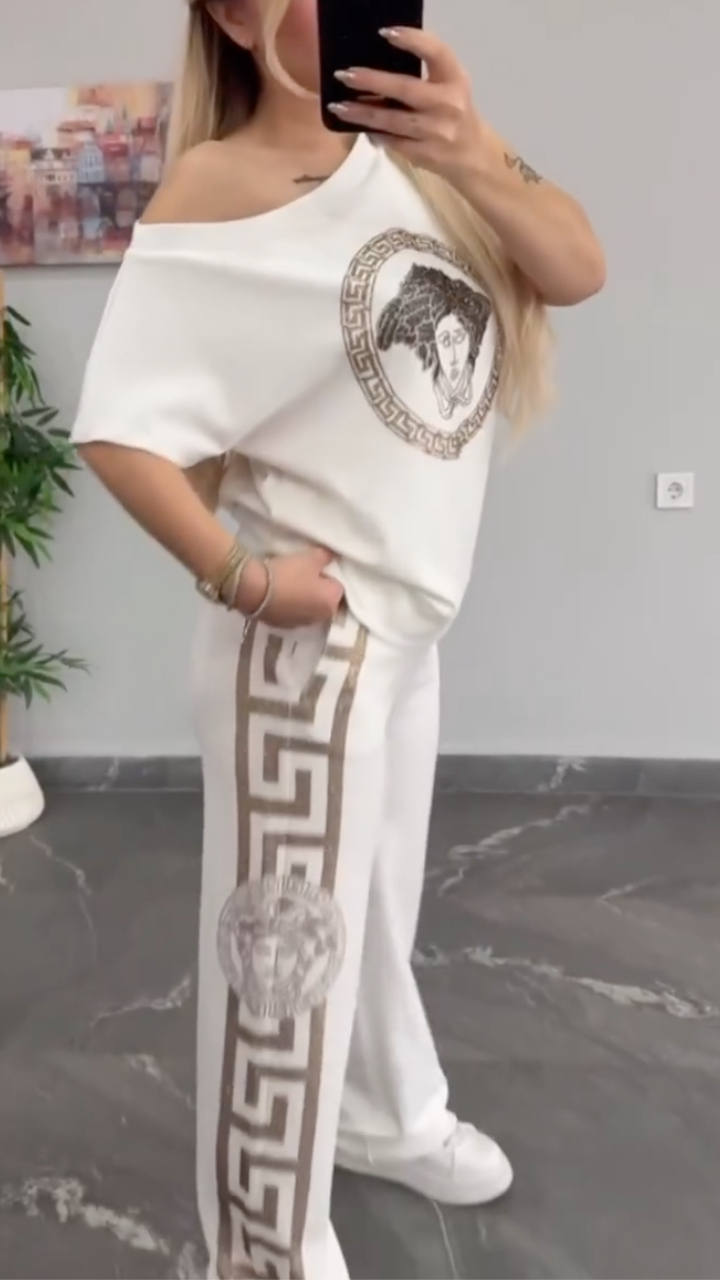 Women's Off-Shoulder Casual Rhinestone Set