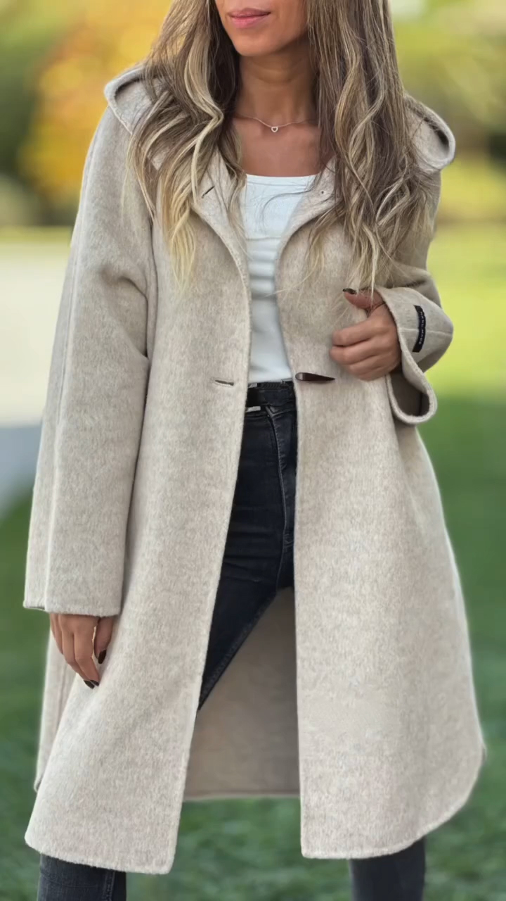 Womens Round Neck Hooded Casual Coat