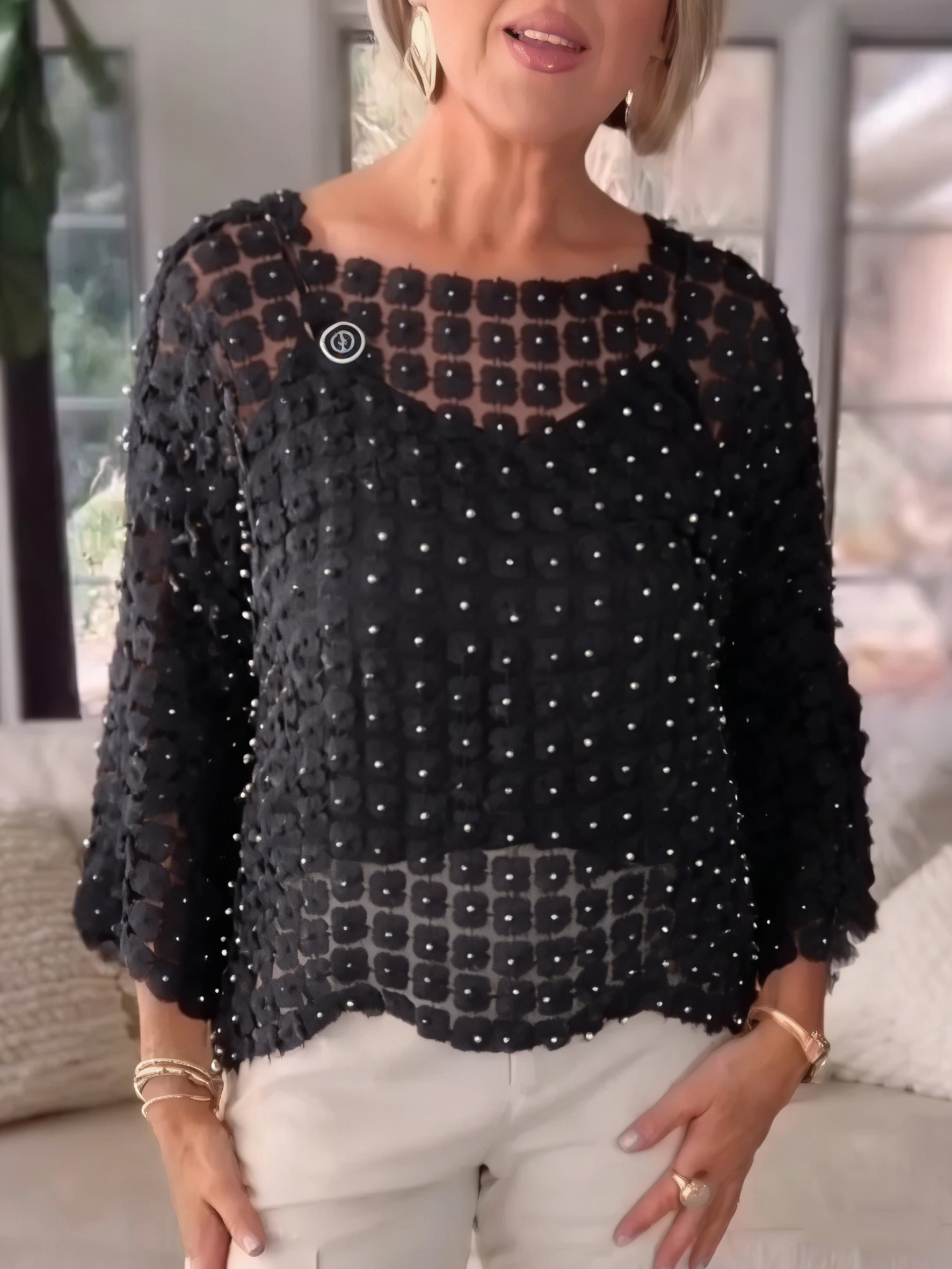 Women Suspenders Inside + Beaded Smock Casual Suit