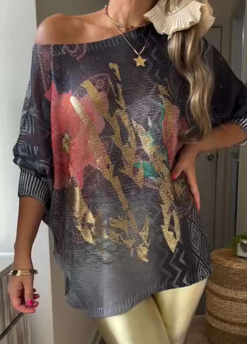 Women Round Neck Printed Casual Top