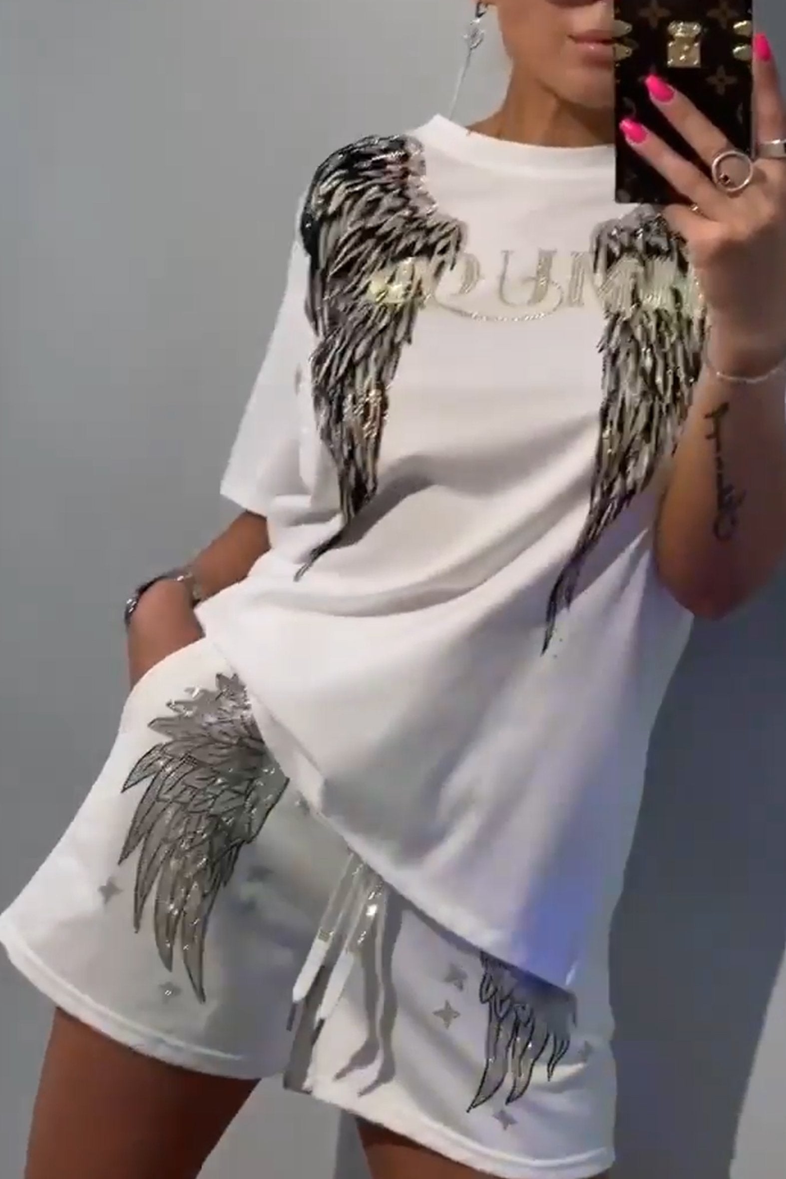 Women's Hot Diamond Pattern Top and Shorts Pants Two-piece Set