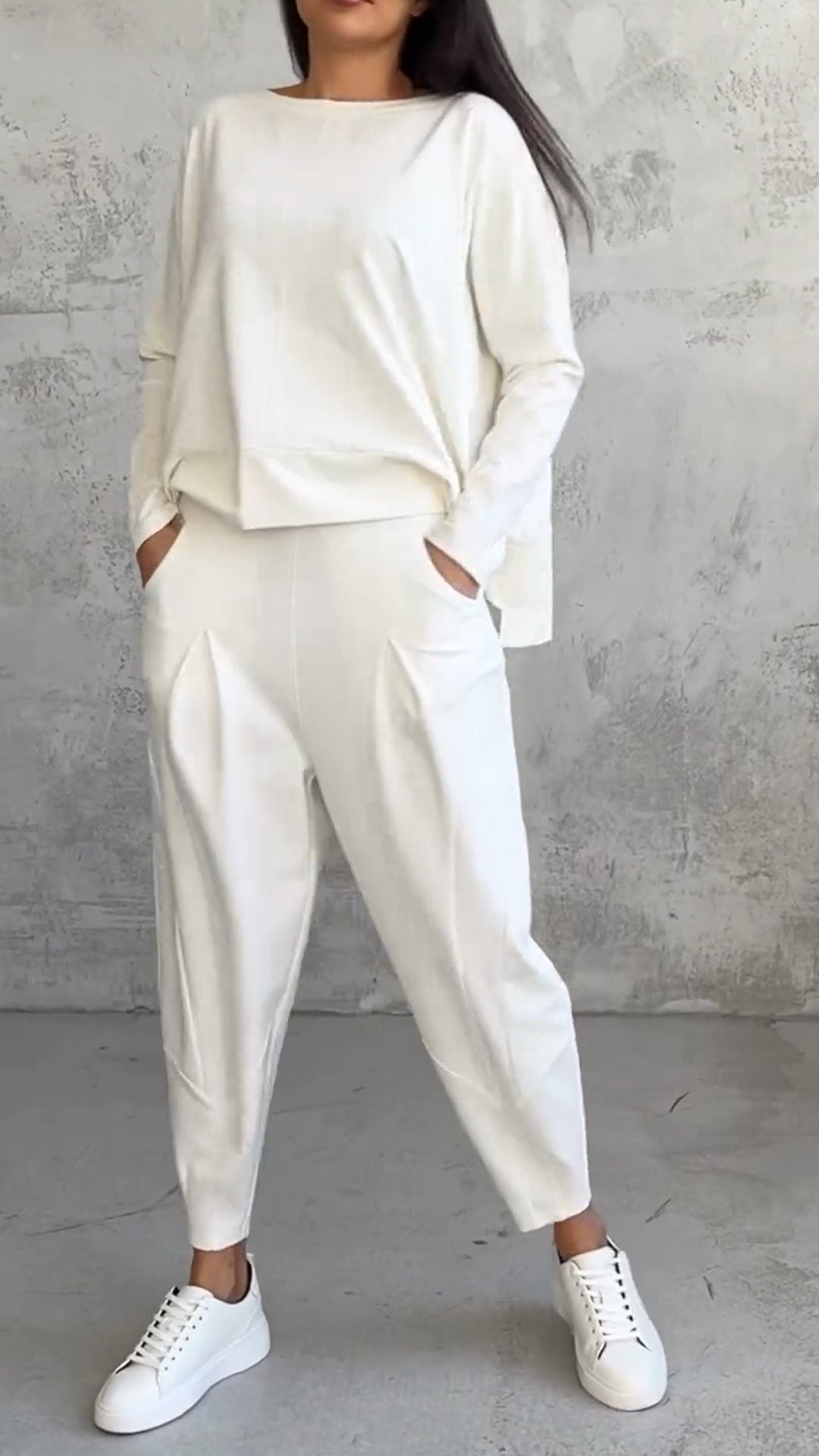 Women Plus Size Casual Round Neck Long Sleeve Two Piece Suit