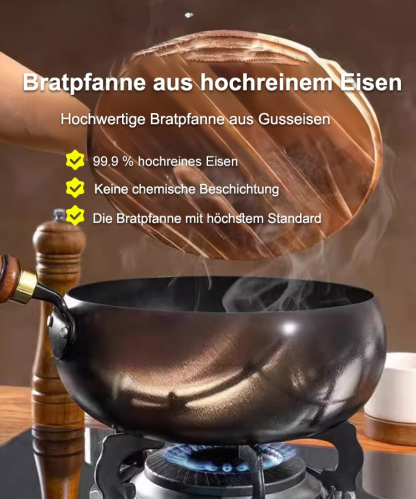 【Importiert aus Japan, hergestellt aus hochreinem Natureisen】🍳100.000 Mal von Hand geschmiedet, um durch „traditionelles Öffnen“ eine natürliche Antihaft-Oberfläche zu erhalten