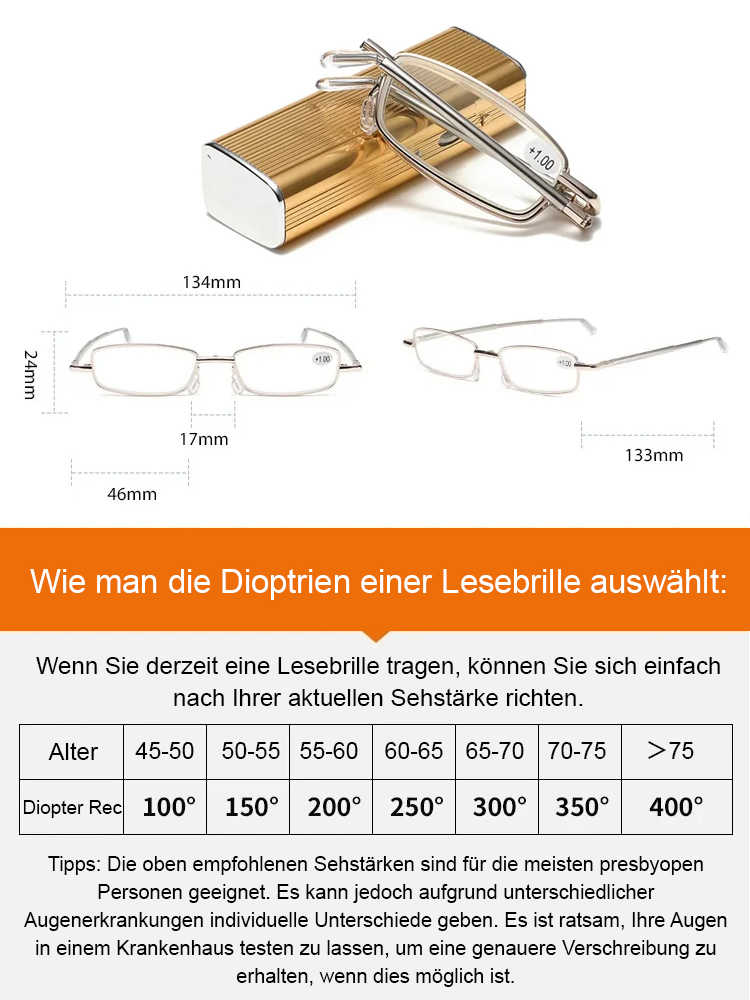 Einziehbare faltbare Anti-Strahlungs-Lesebrille