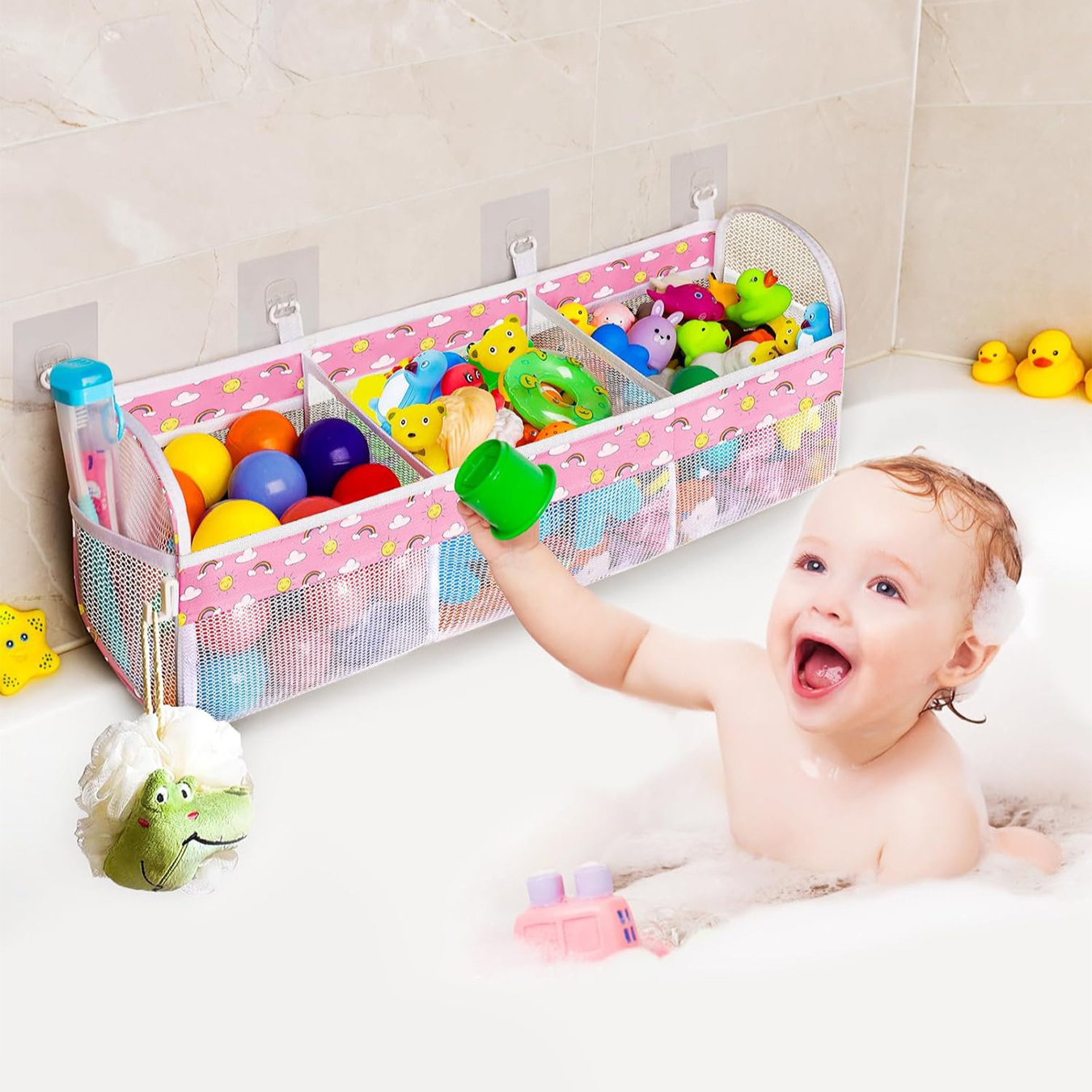 Multi-Grid-Klassifizierung Kinderbadezimmer-Spielzeug-Aufbewahrungstasche Babybadezimmer-Wandbehangt