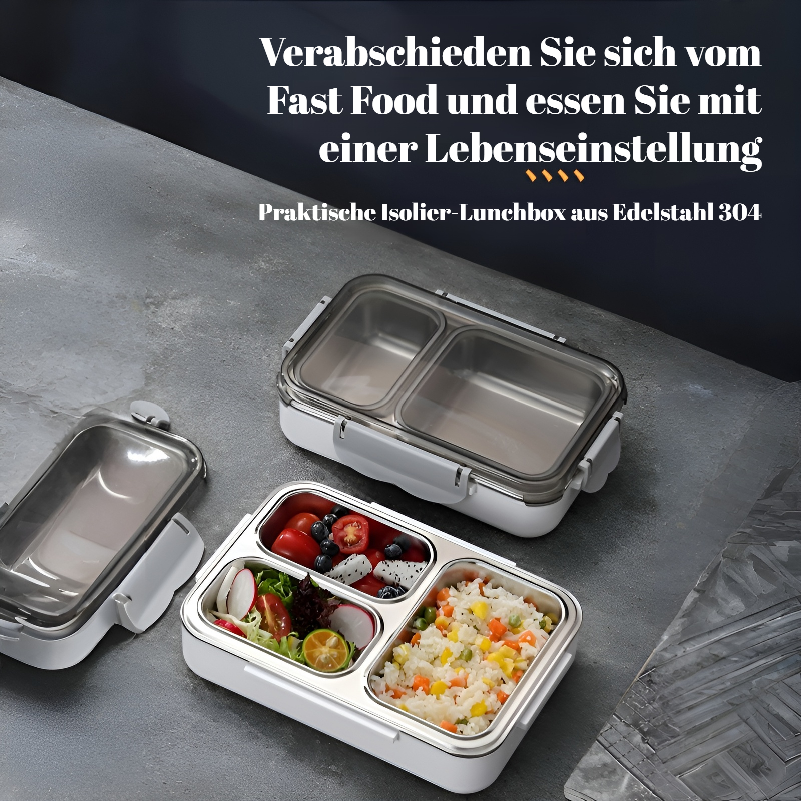 Lunchbox aus Edelstahl 304 – robuste Brotdose mit Fächern