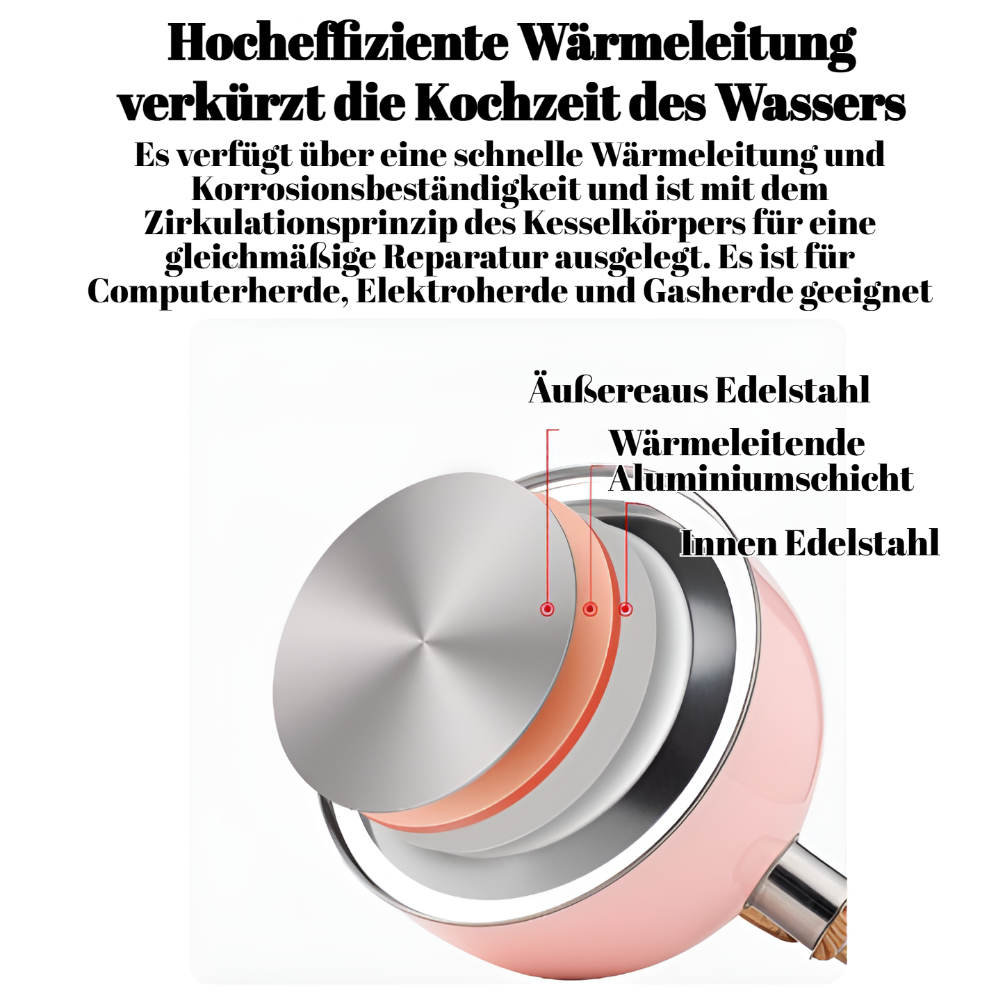 Pfeifenkessel aus Edelstahl mit ergonomischem Griff
