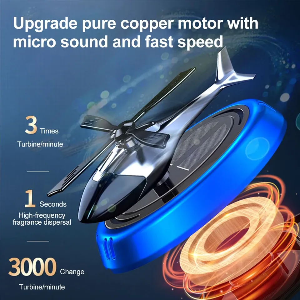 Solarbetriebener Rotationshubschrauber Solar-Aromatherapie-Auto-Lufterfrischer Legierung + ABS-Holzduft Auto-Aroma-Diffusor