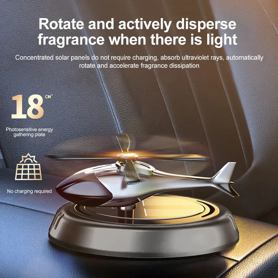 Solarbetriebener Rotationshubschrauber Solar-Aromatherapie-Auto-Lufterfrischer Legierung + ABS-Holzduft Auto-Aroma-Diffusor