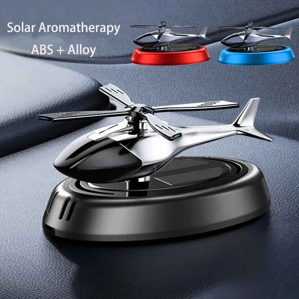 Solarbetriebener Rotationshubschrauber Solar-Aromatherapie-Auto-Lufterfrischer Legierung + ABS-Holzduft Auto-Aroma-Diffusor