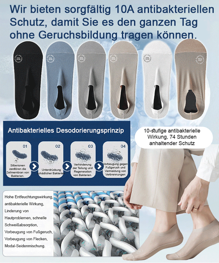 【Antibakteriell und geruchshemmend 】Coolmax Invisible Boat Socks🏅 Angebot offen, niedrigster Preis 20 Paar für nur 10 Euro!