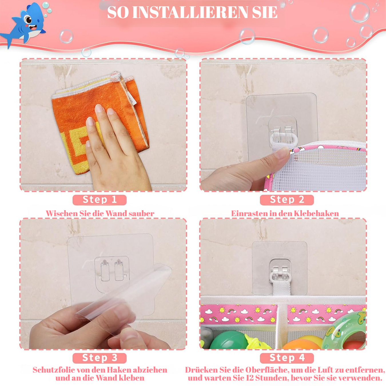 Multi-Grid-Klassifizierung Kinderbadezimmer-Spielzeug-Aufbewahrungstasche Babybadezimmer-Wandbehangt
