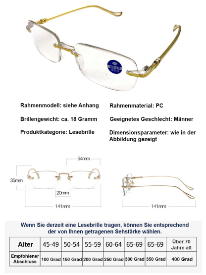 Hochauflösende, randlose Triple Defence Presbyopie-Brille