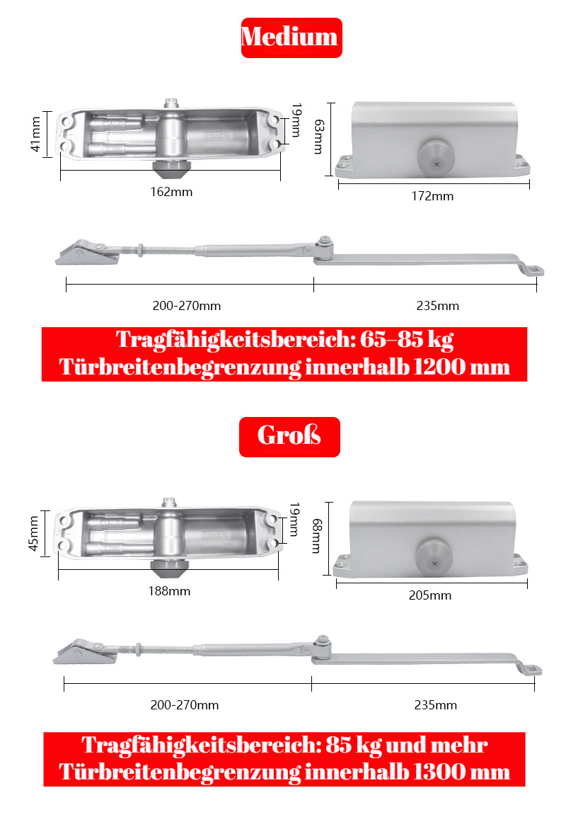 Einfache Montage des hydraulischen Türschließers