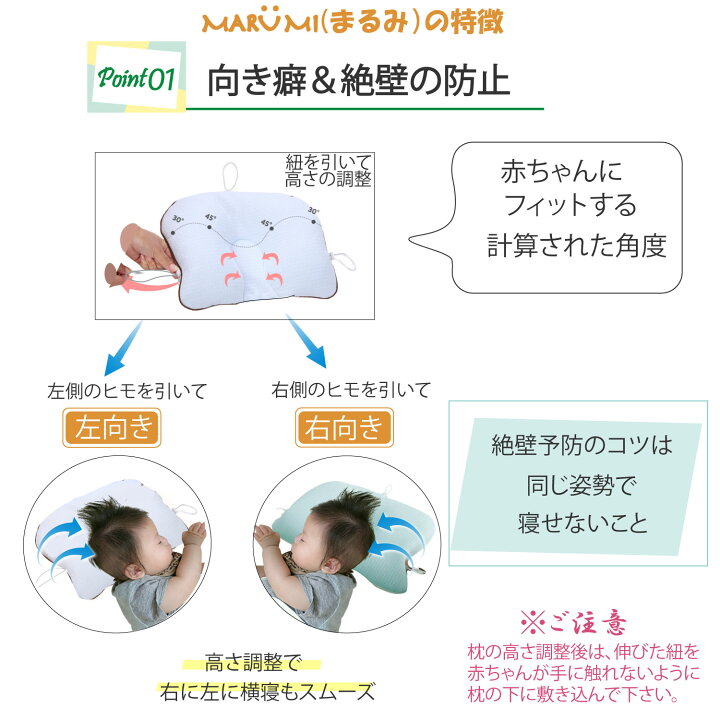 大決算割引！5歳まで使える【ベテラン助産師が作ったベビー枕】向き癖防止 吐き戻し防止 洗える 高さ調節 赤ちゃん まくら ベビーピロー 向き癖 絶壁防止 丸い頭 ベビーまくら 赤ちゃん枕 新生児 寝ハゲ対策 ベビーグッズ ベビー用品 出産祝い 頭の形が良くなる MARUMI
