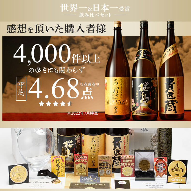 焼酎 ギフト 世界一 日本一 受賞 芋焼酎 セット 1800ml 一升瓶 3本セット 専用箱入り / 送料無料 お歳暮 焼酎 飲み比べ セット 対応無料 本坊酒造 芋焼酎 内祝い 結婚祝い 誕生日 男性 父 ギフト / 本坊酒造 公式通販