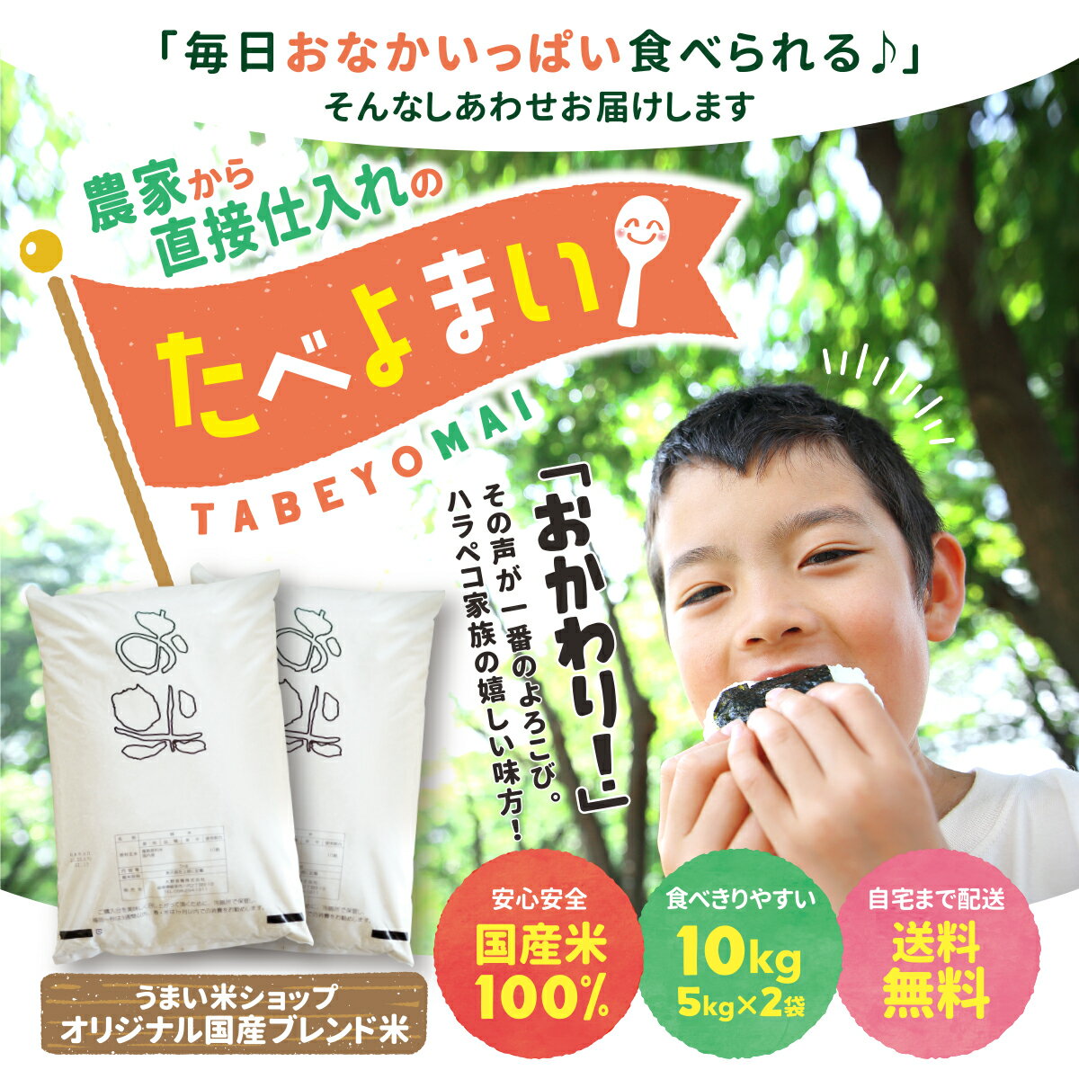 大特価!　お米 白米 10kg (5kg×2袋) 送料無料 農家直送 たべよまい 米 ブレンド米 家庭応援米 安い 訳あり 価格重視 うまい米ショップ