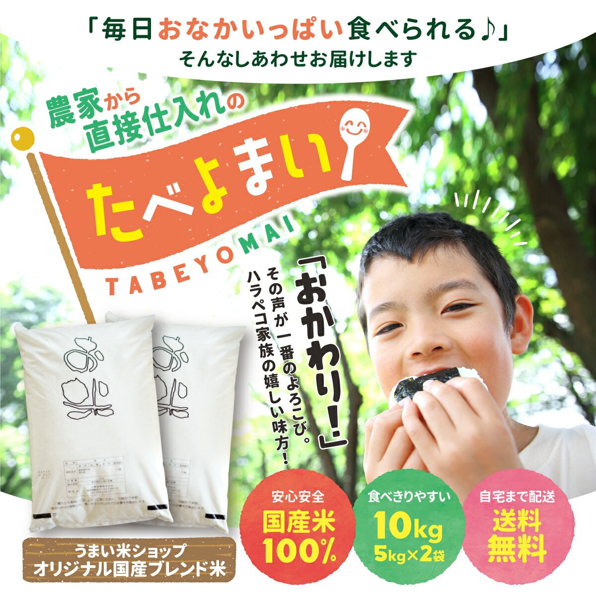 大特価!　お米 白米 10kg (5kg×2袋) 送料無料 農家直送 たべよまい 米 ブレンド米 家庭応援米 安い 訳あり 価格重視 うまい米ショップ