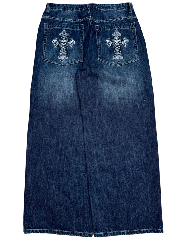 Light Wash Faded Skull Cross Jeans