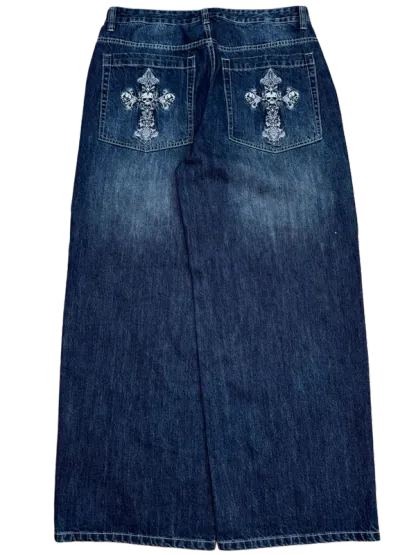 Light Wash Faded Skull Cross Jeans