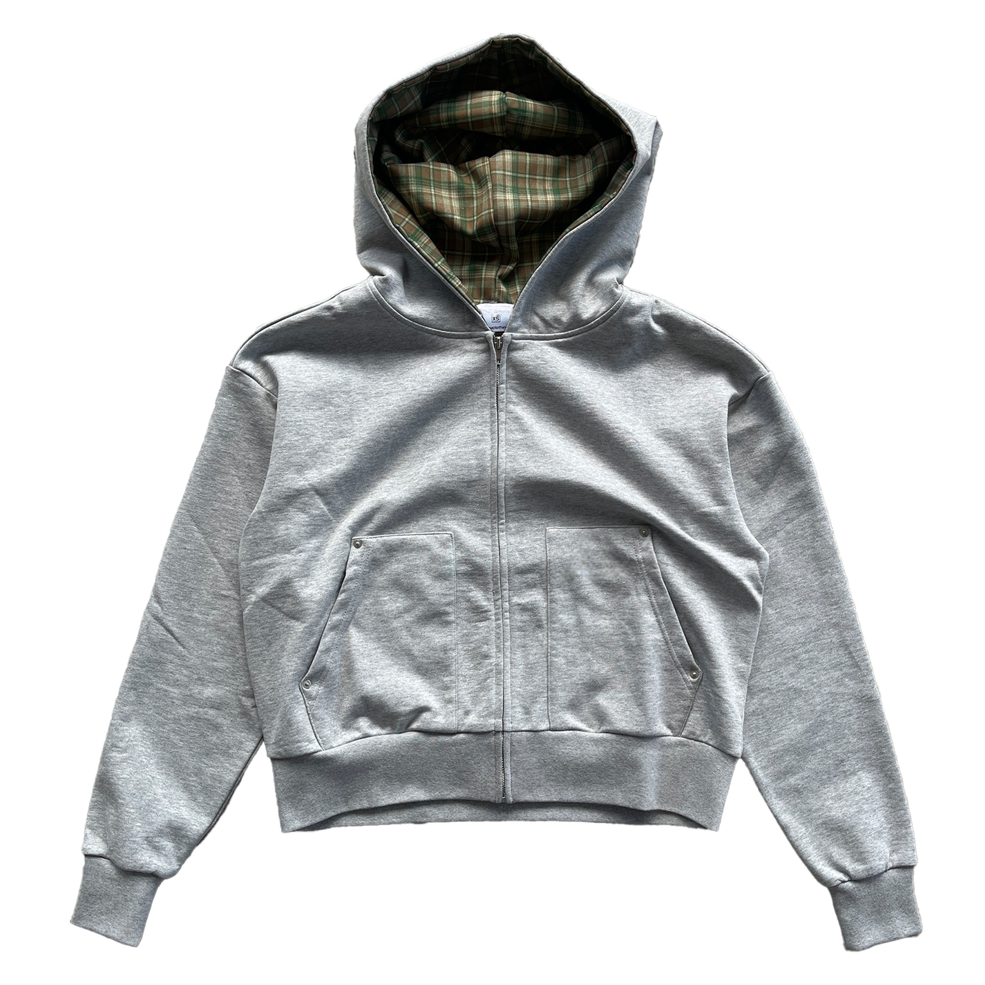 LAZY PLAID ZIP UP HOODIE