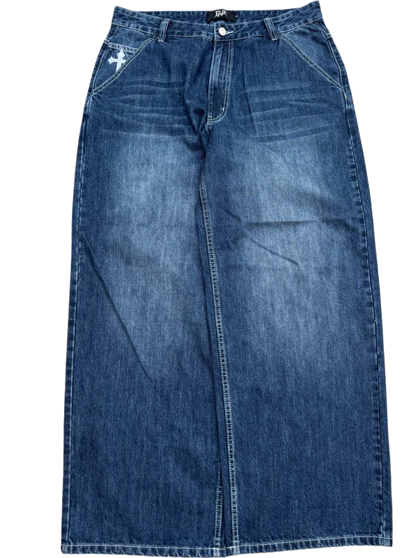 Light Wash Faded Skull Cross Jeans