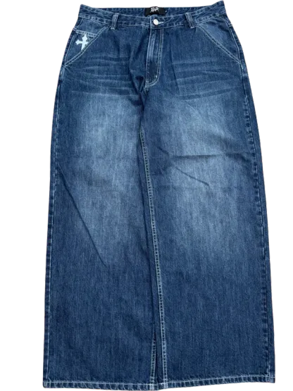 Light Wash Faded Skull Cross Jeans