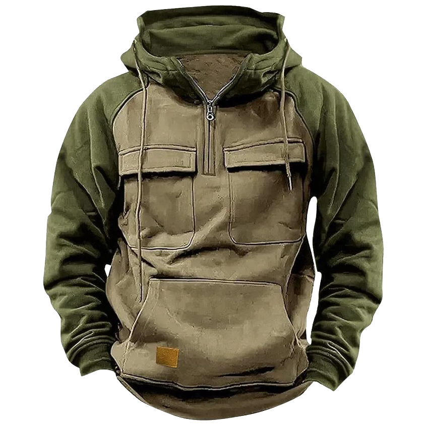 Men's Vintage Outdoor Pocket Patchwork Hoodie