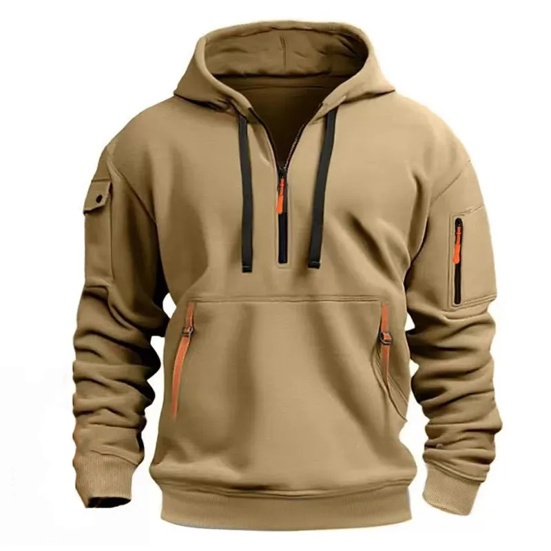 Men's Casual Zipper Arm Pocket Plus Fleece Hoodie