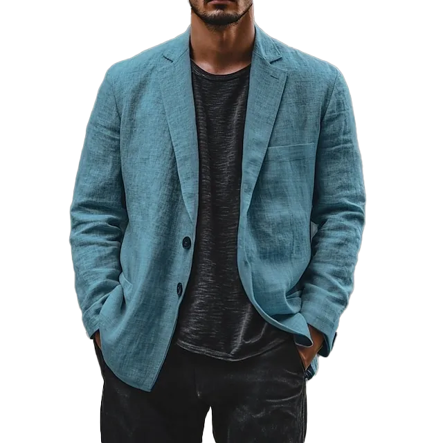 Men's Lightweight Jacket Blazer Jacket Linen Blazer Cotton And Linen Solid Color Comfy Single Breasted Blazer 