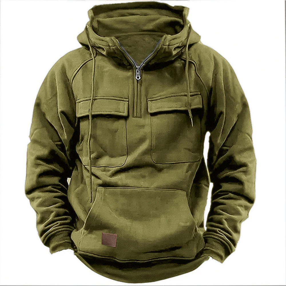 European and American youth sports multi-pocket leather hoodie jacket