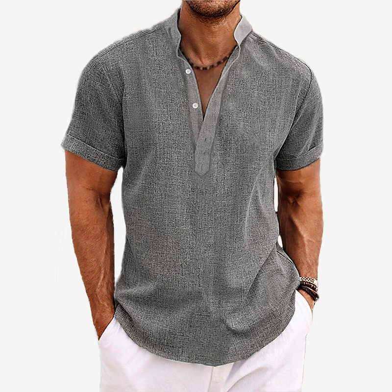 Men's Casual Summer Simple Solid Colour Short Sleeve Shirt