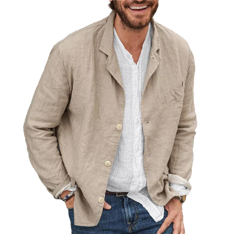 Men's Casual Loose Cotton Linen Long Sleeve Cardigan Jacket