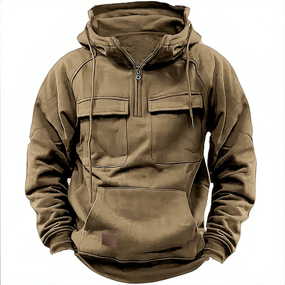 European and American youth sports multi-pocket leather hoodie jacket