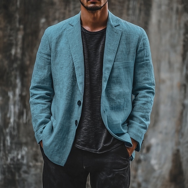 Men's Lightweight Jacket Blazer Jacket Linen Blazer Cotton And Linen Solid Color Comfy Single Breasted Blazer 