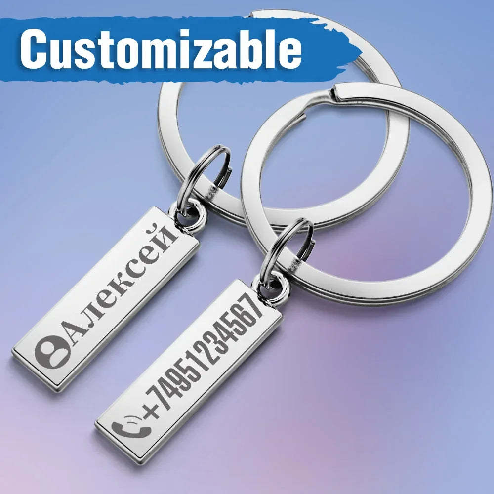 Anti-lost Keychain Small Chic Personalized Customized Keyring  for Car Name Phone Number Men Women Gift  Key Chain Holder P021