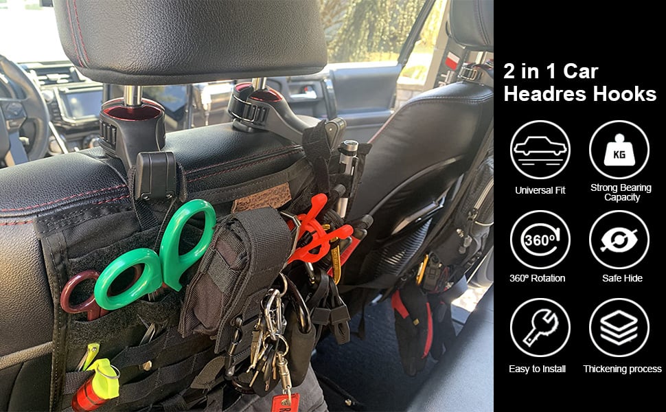 2 in 1 Car Seat Hooks for Purses and Bags with Phone Holder