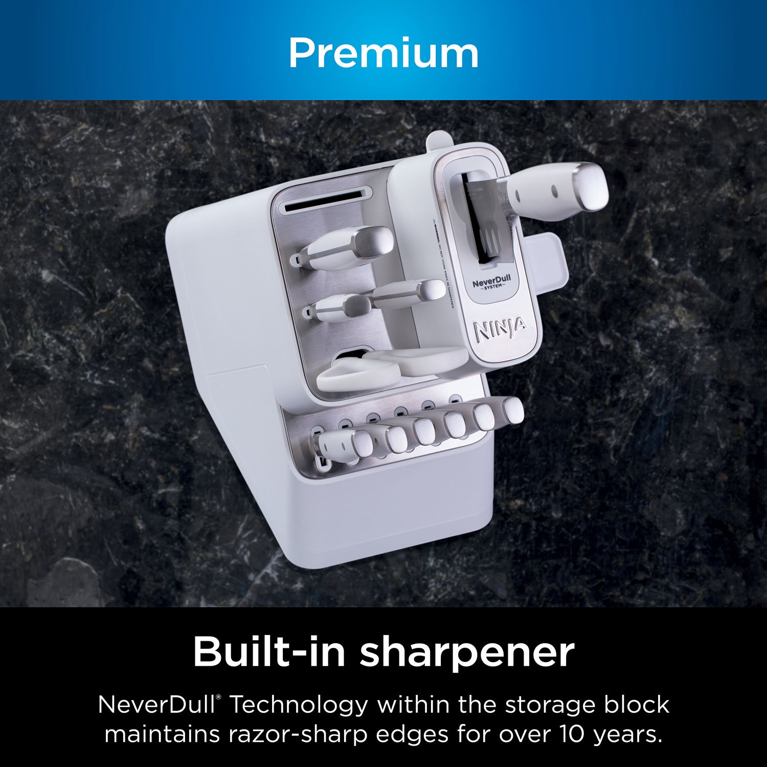 Ninja Foodi NeverDull 高级 12 件套德国不锈钢刀具系统，带内置磨刀器，白色