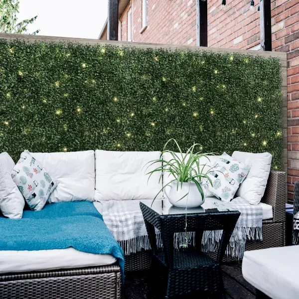 golden select boxwood hedge panel with led lights