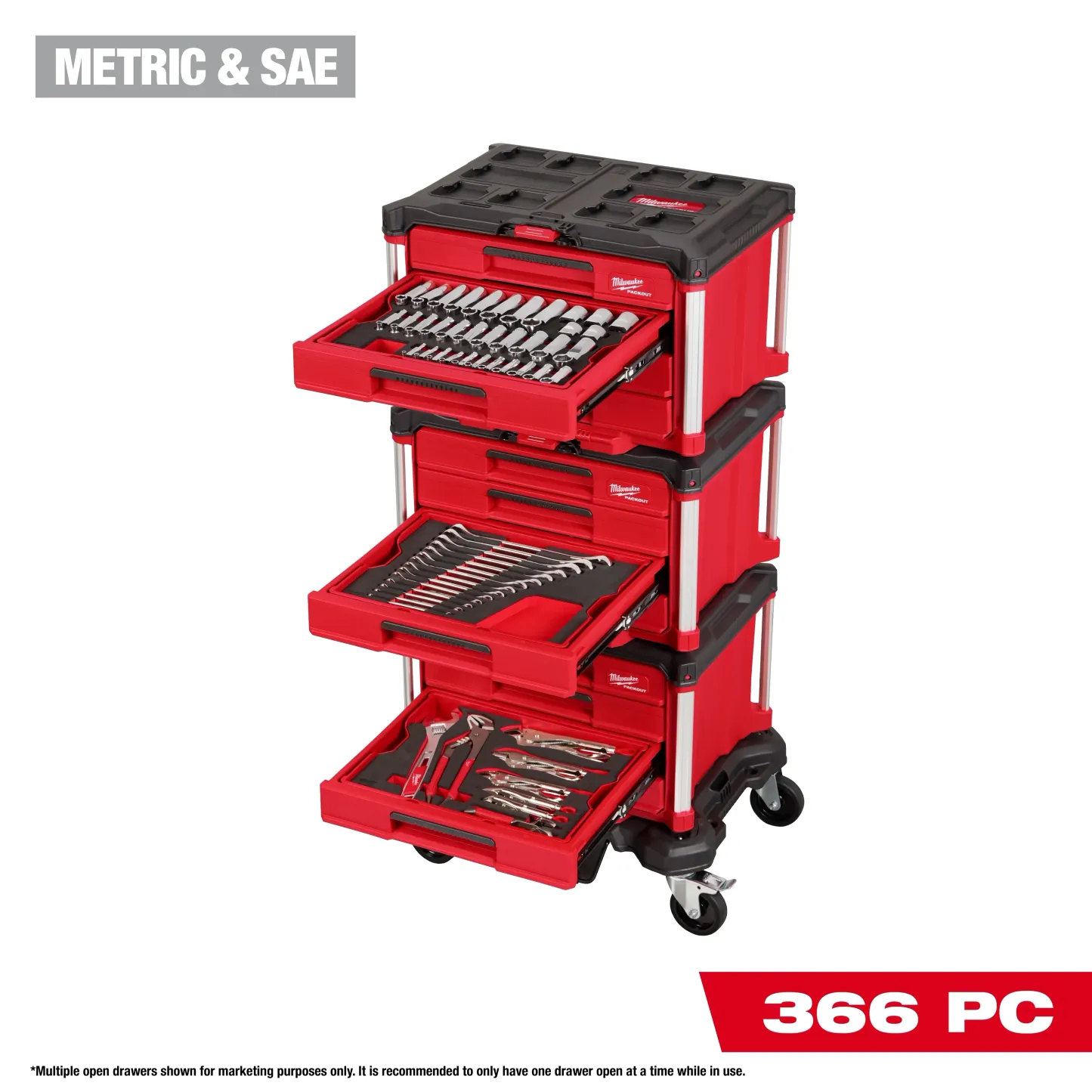 Milwaukee Master Mechanics Hand Tool Set with PACKOUT Drawers and PACKOUT Dolly (366 Piece)