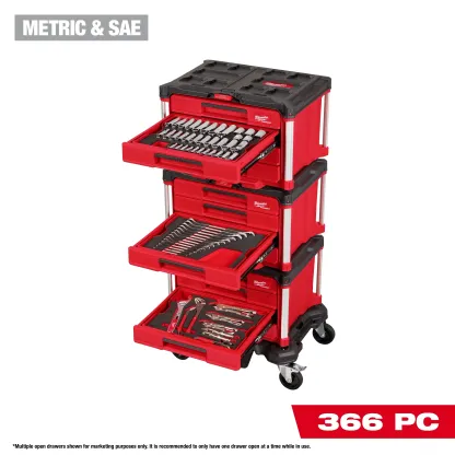 Milwaukee Master Mechanics Hand Tool Set with PACKOUT Drawers and PACKOUT Dolly (366 Piece)