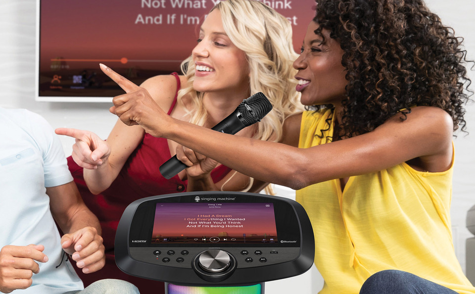 Family singing karaoke